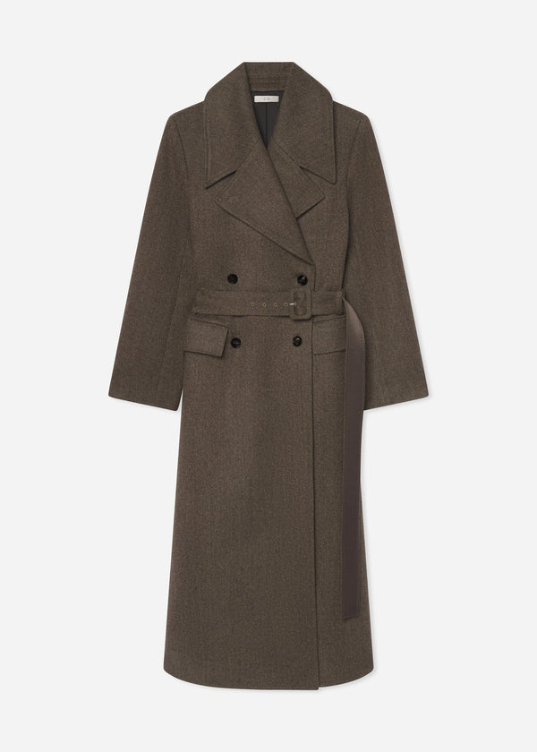 Belted Peacoat in Melange Wool - Green - CO
