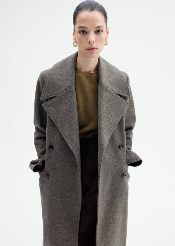 Belted Peacoat in Melange Wool - Green - CO