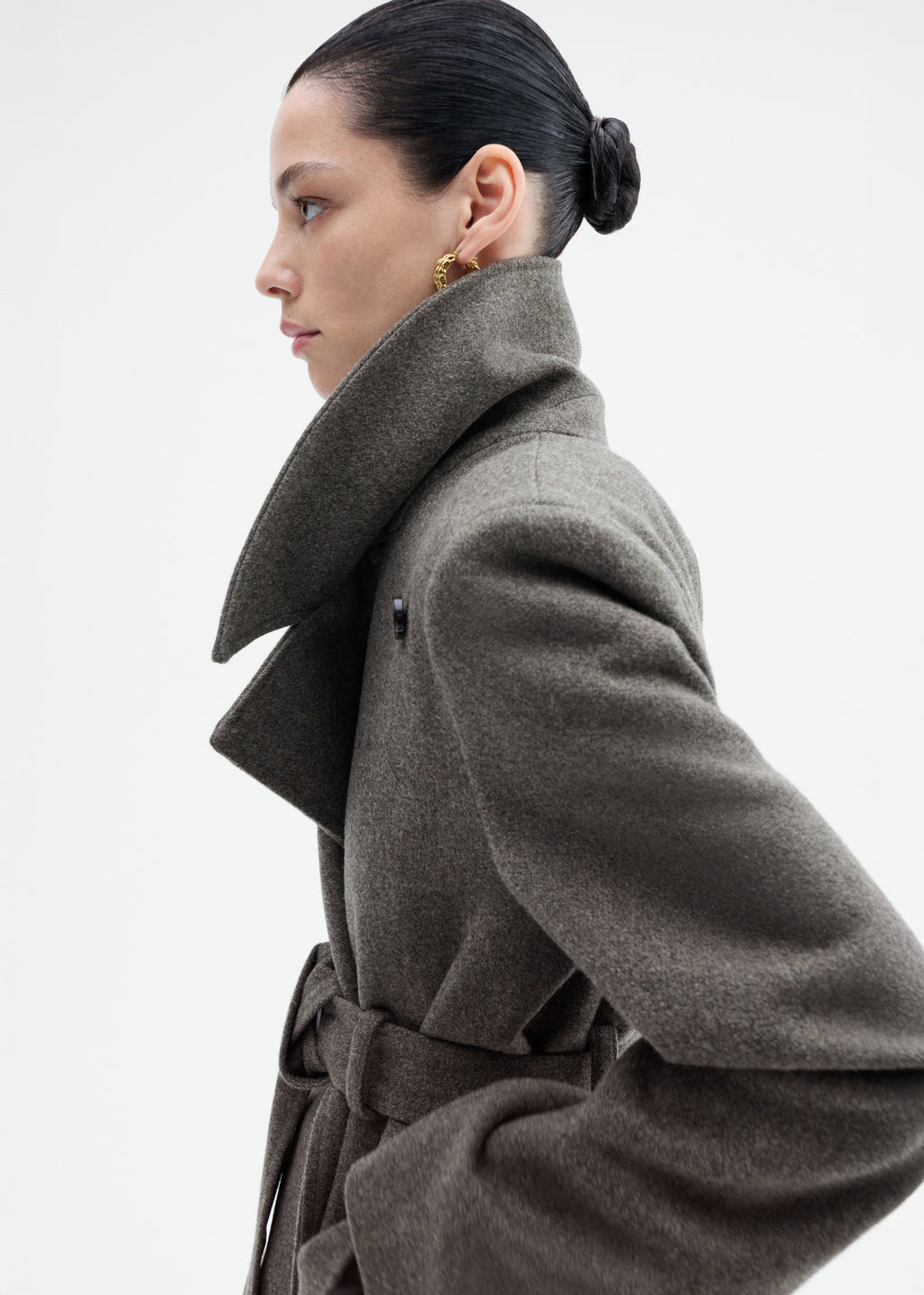 Belted Peacoat in Melange Wool - Green - CO