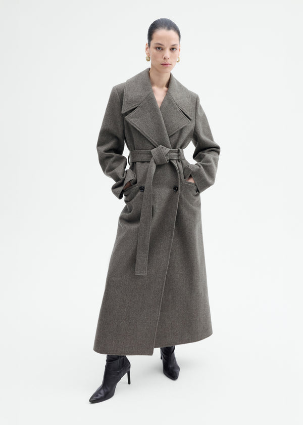 Belted Peacoat in Melange Wool - Green - CO