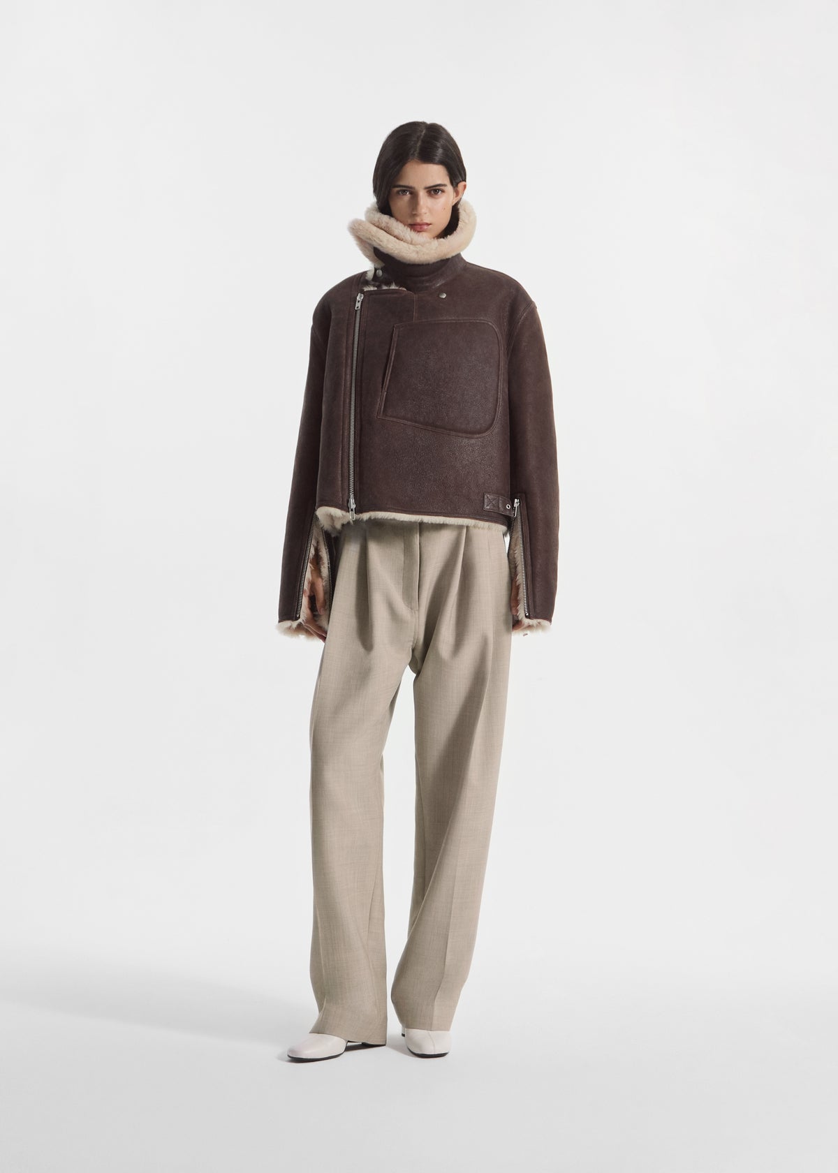 Oversized Shearling Coat - Chocolate, image 2 of 7