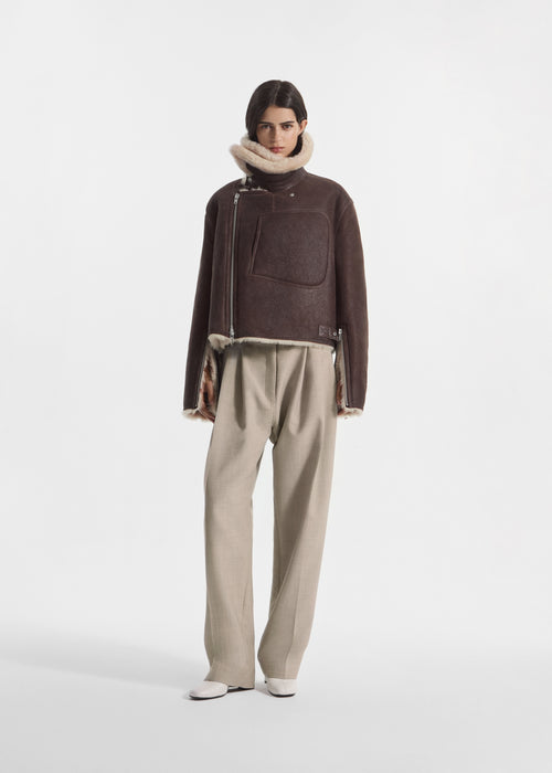 Oversized Shearling Coat - Chocolate, image 2 of 7