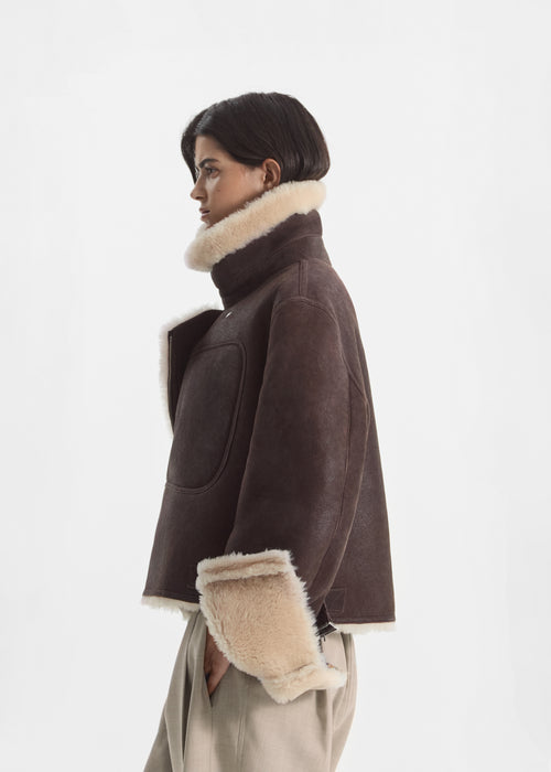 Oversized Shearling Coat - Chocolate, image 3 of 7