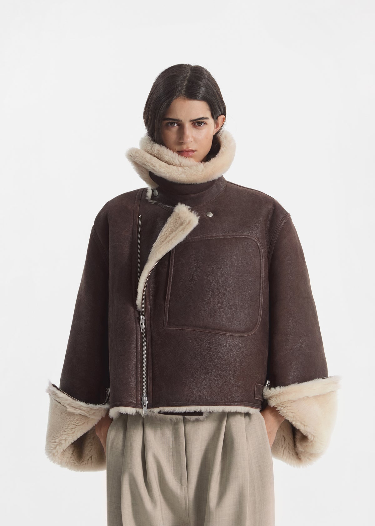 Oversized Shearling Coat - Chocolate, image 1 of 7