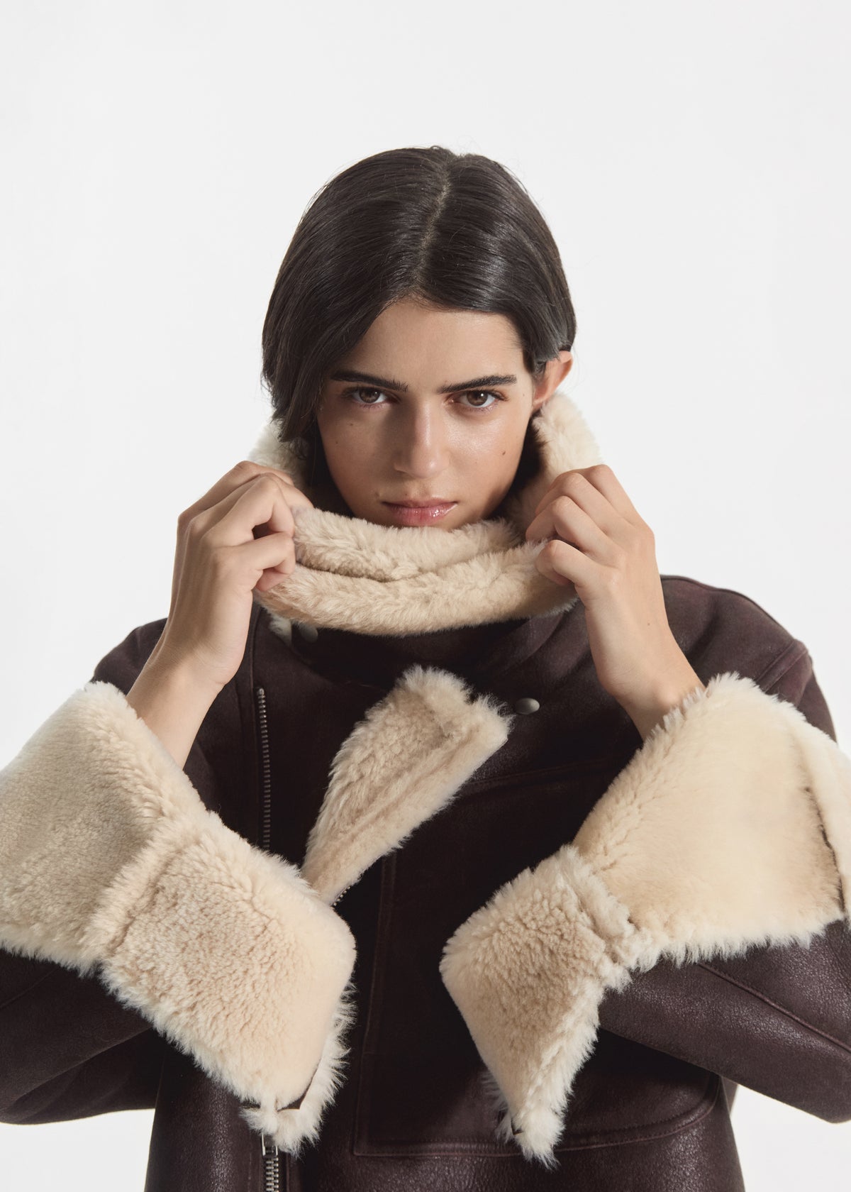 Oversized Shearling Coat - Chocolate, image 4 of 7