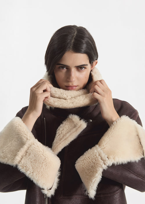 Oversized Shearling Coat - Chocolate, image 4 of 7