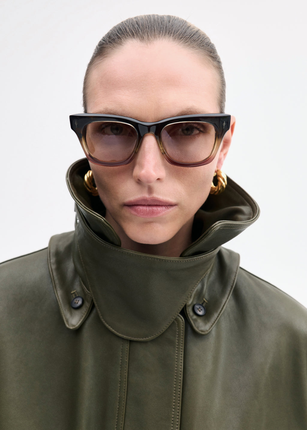 Oversized Field Jacket in Leather  - Olive - CO