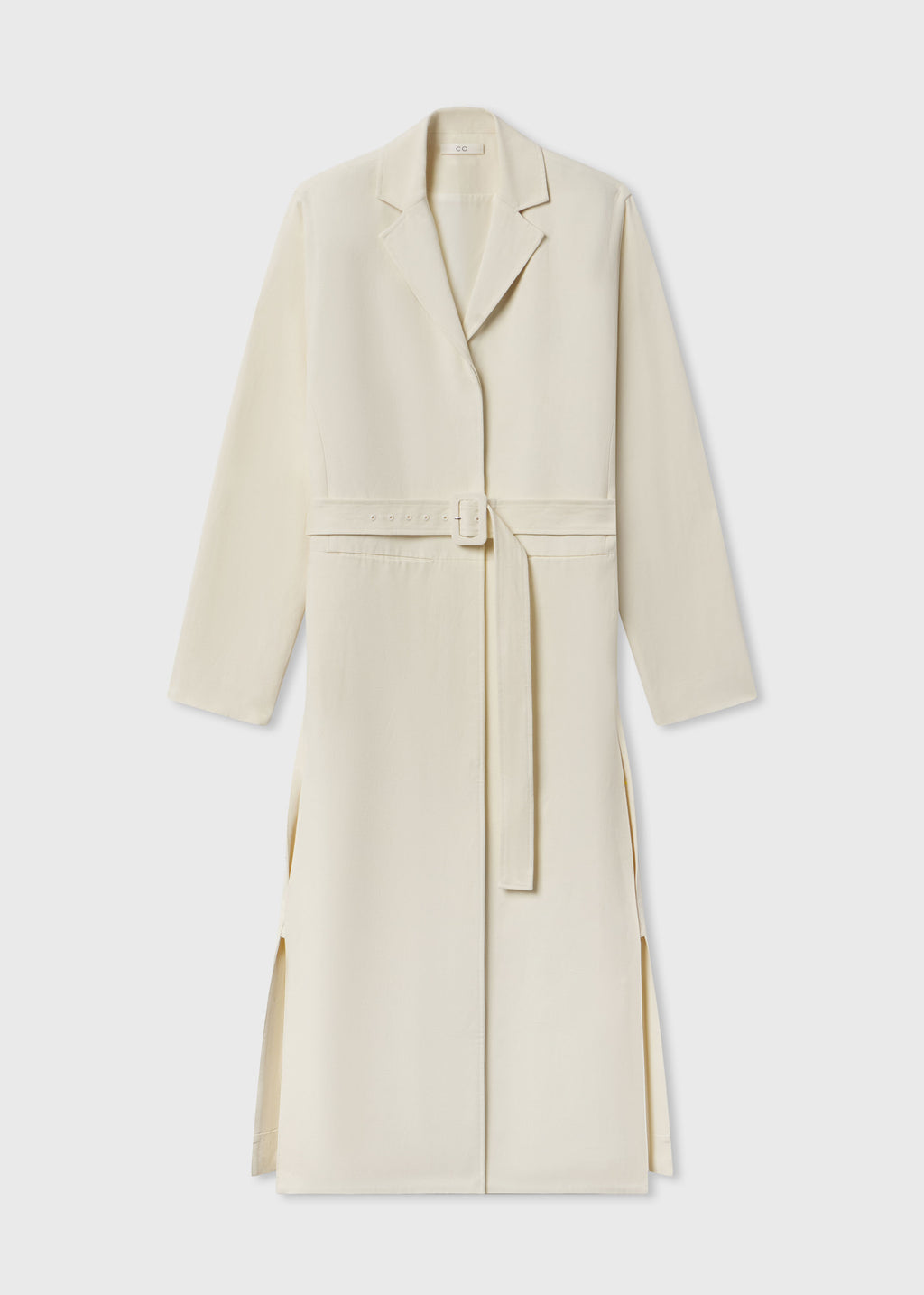 Belted Notch Collar Coat in Viscose Linen - Pearl - CO
