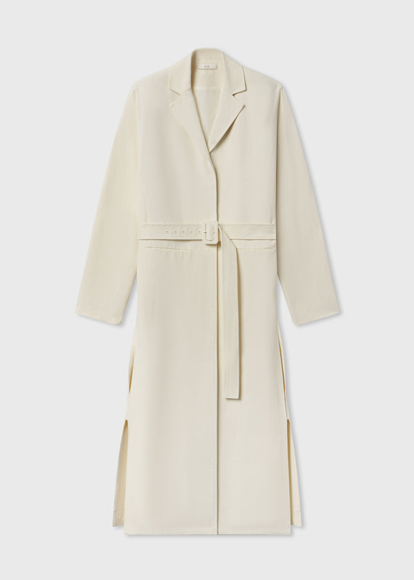 Belted Notch Collar Coat in Viscose Linen - Pearl - CO