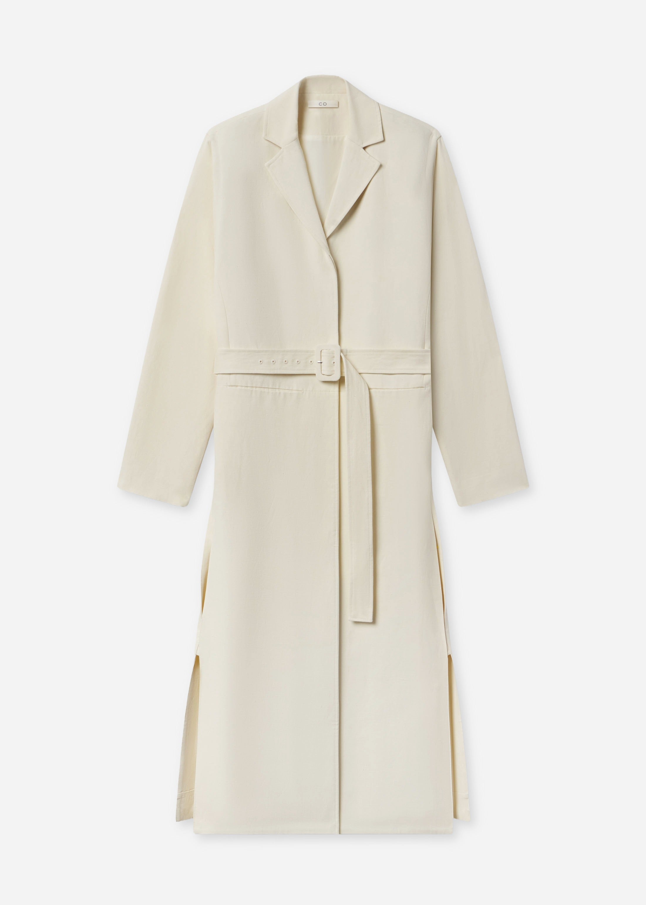 Belted Notch Collar Coat in Viscose Linen - Pearl