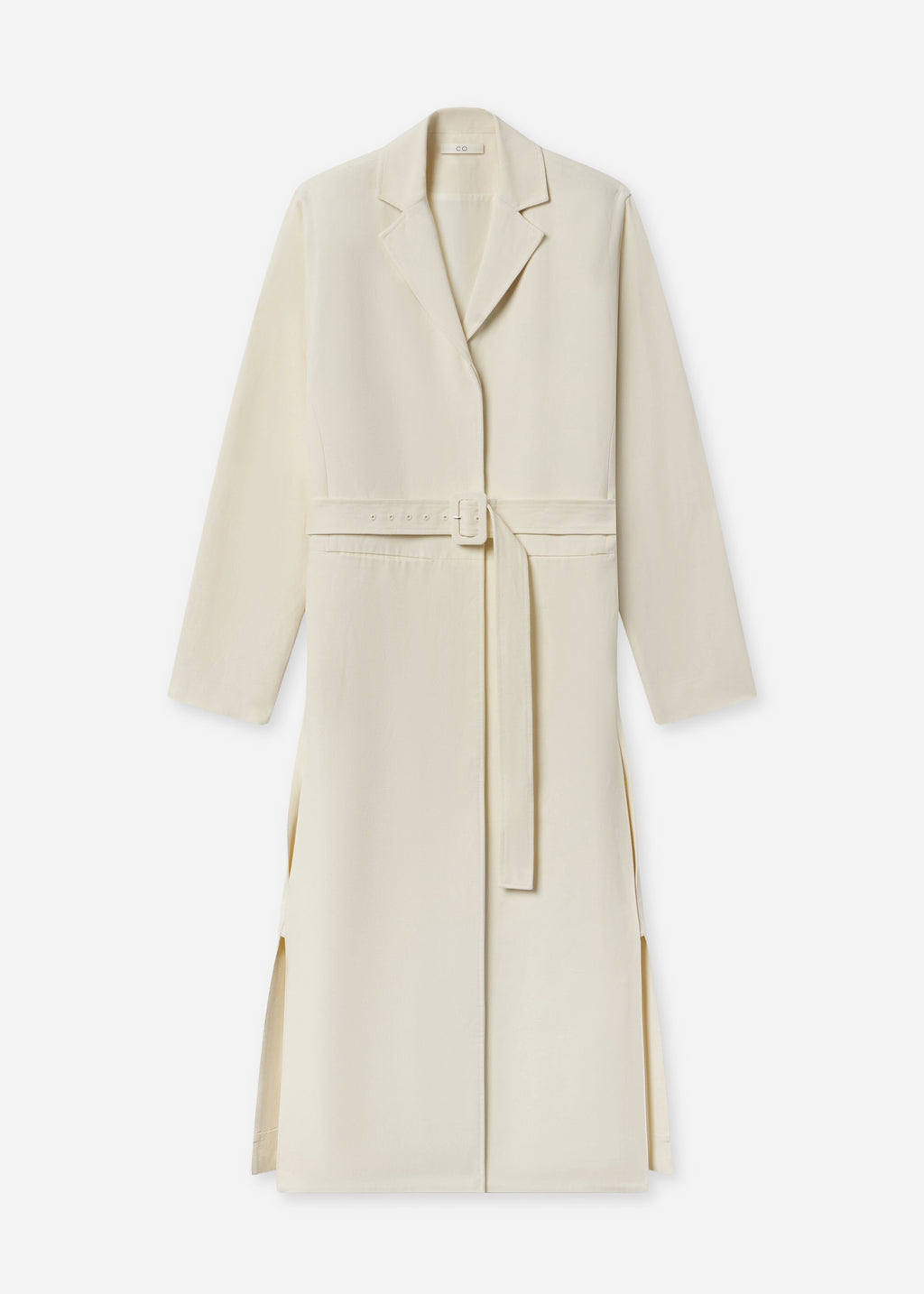 Belted Notch Collar Coat in Viscose Linen - Pearl - CO