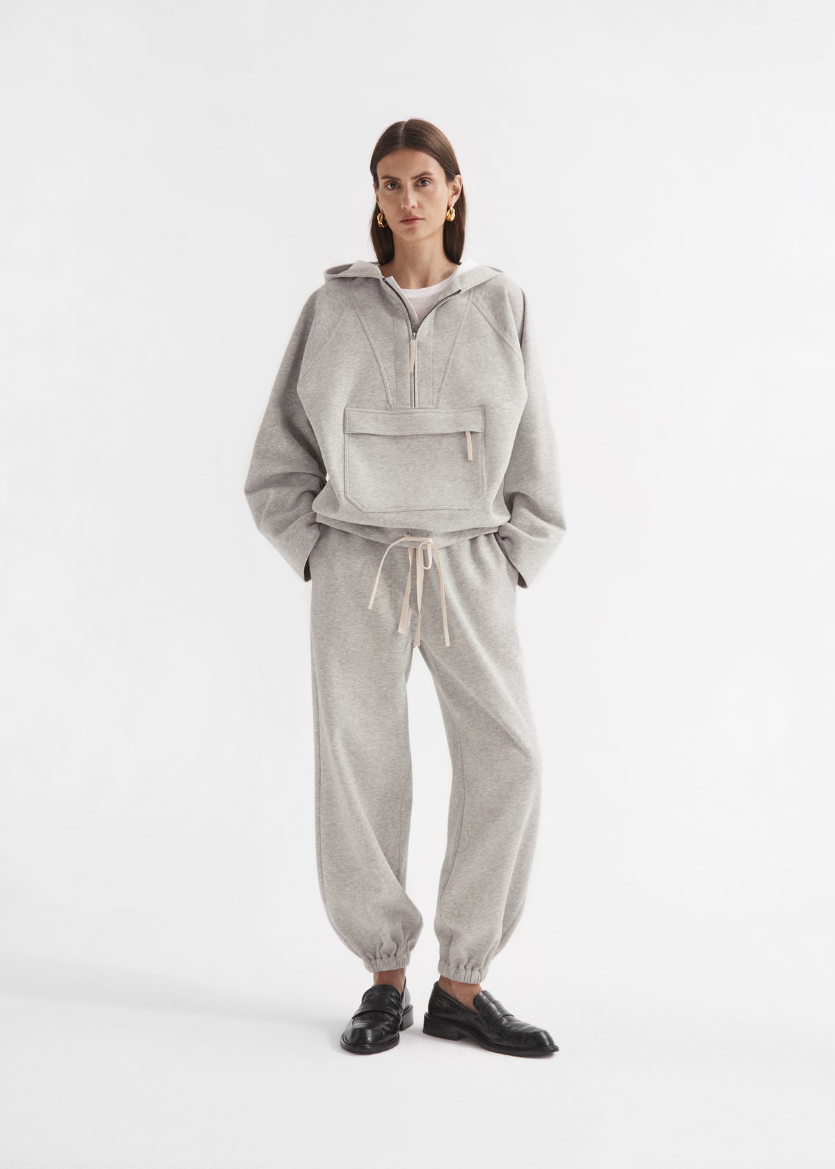 Hooded Pullover in Scuba Jersey - Heather Grey, image 1 of 4