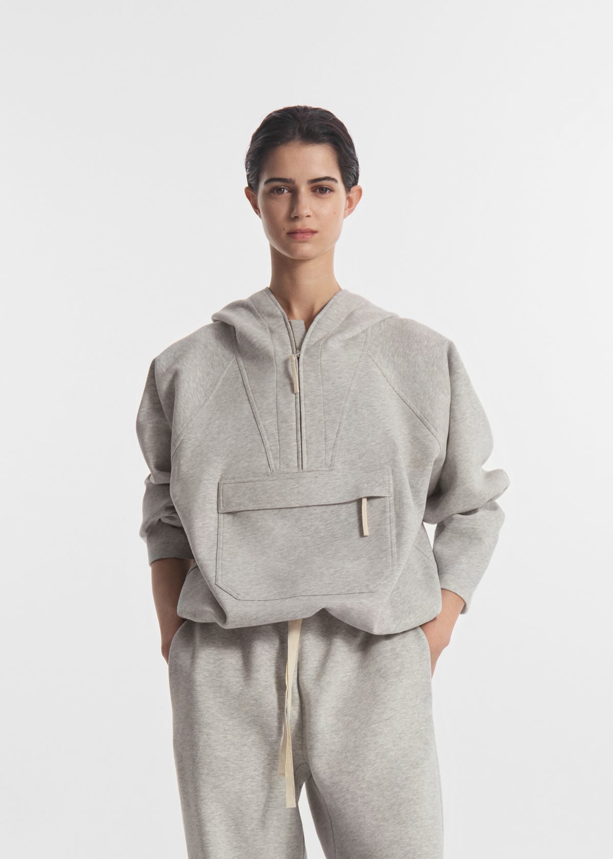 Hooded Pullover in Scuba Jersey - Heather Grey, image 1 of 5