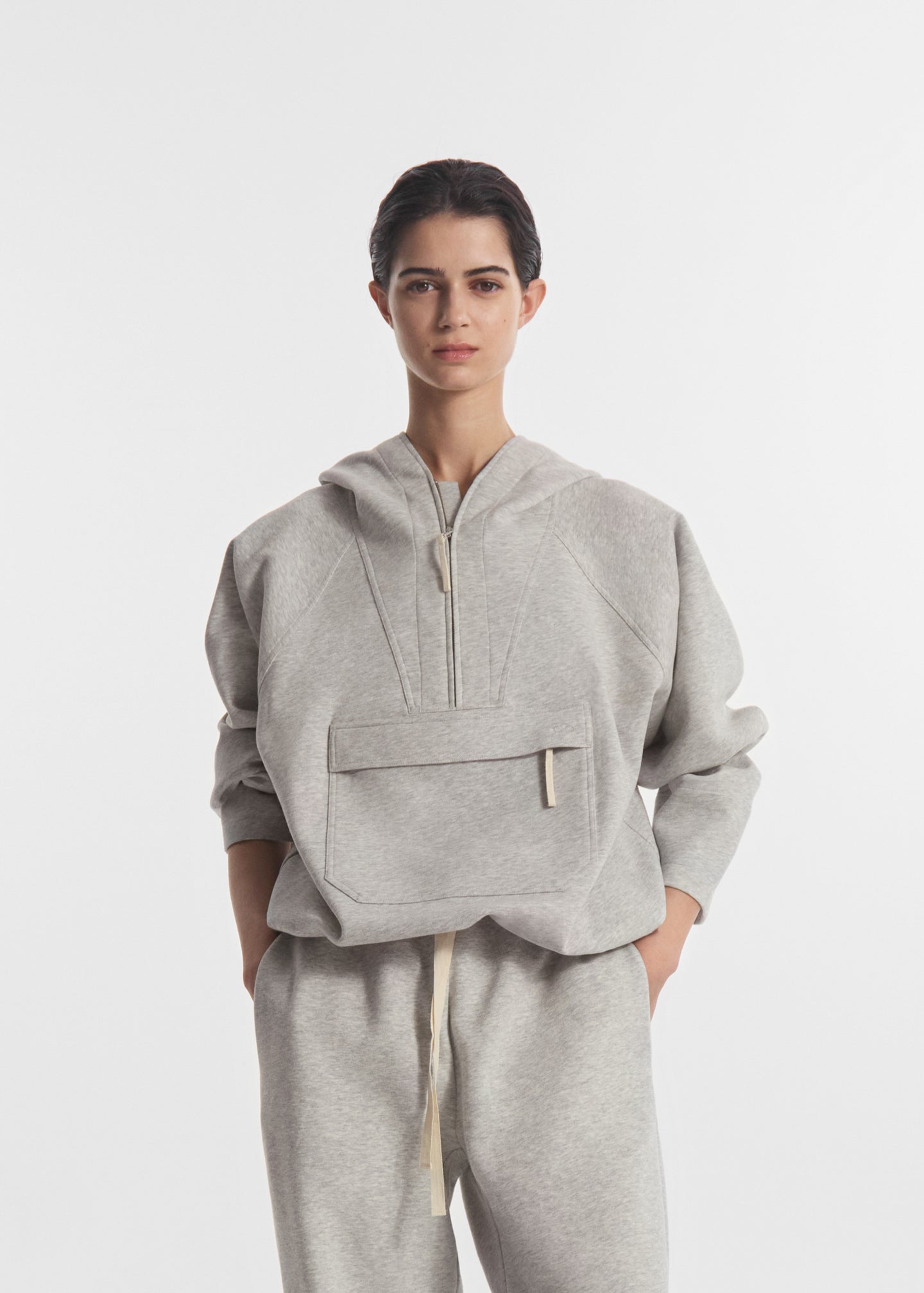 Hooded Pullover in Scuba Jersey - Heather Grey - CO