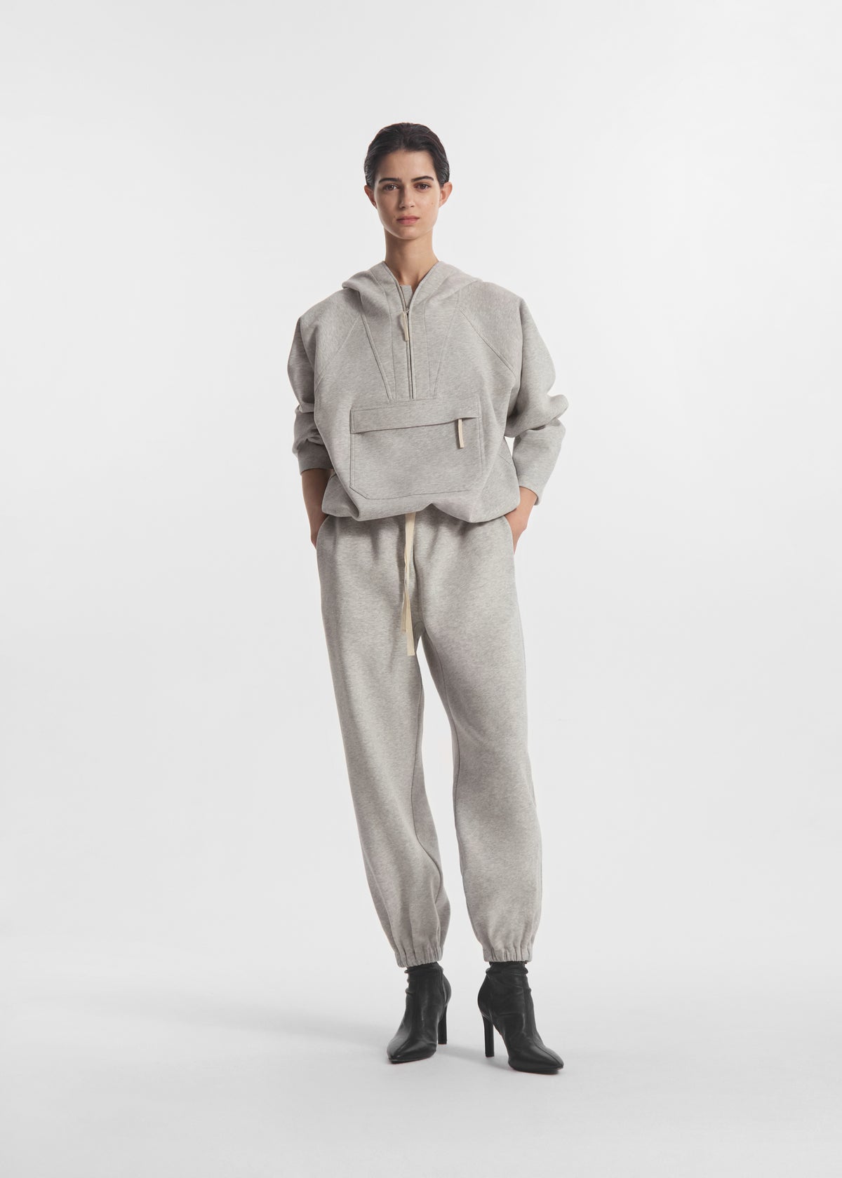 Hooded Pullover in Scuba Jersey - Heather Grey, image 2 of 5