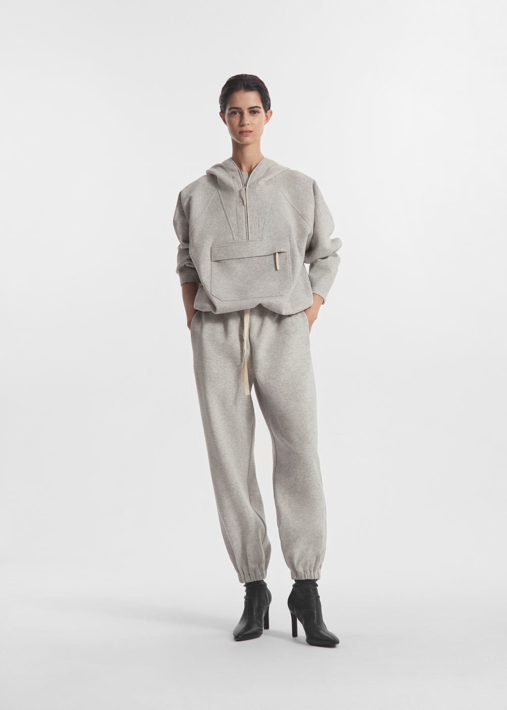 Hooded Pullover in Scuba Jersey - Heather Grey - CO