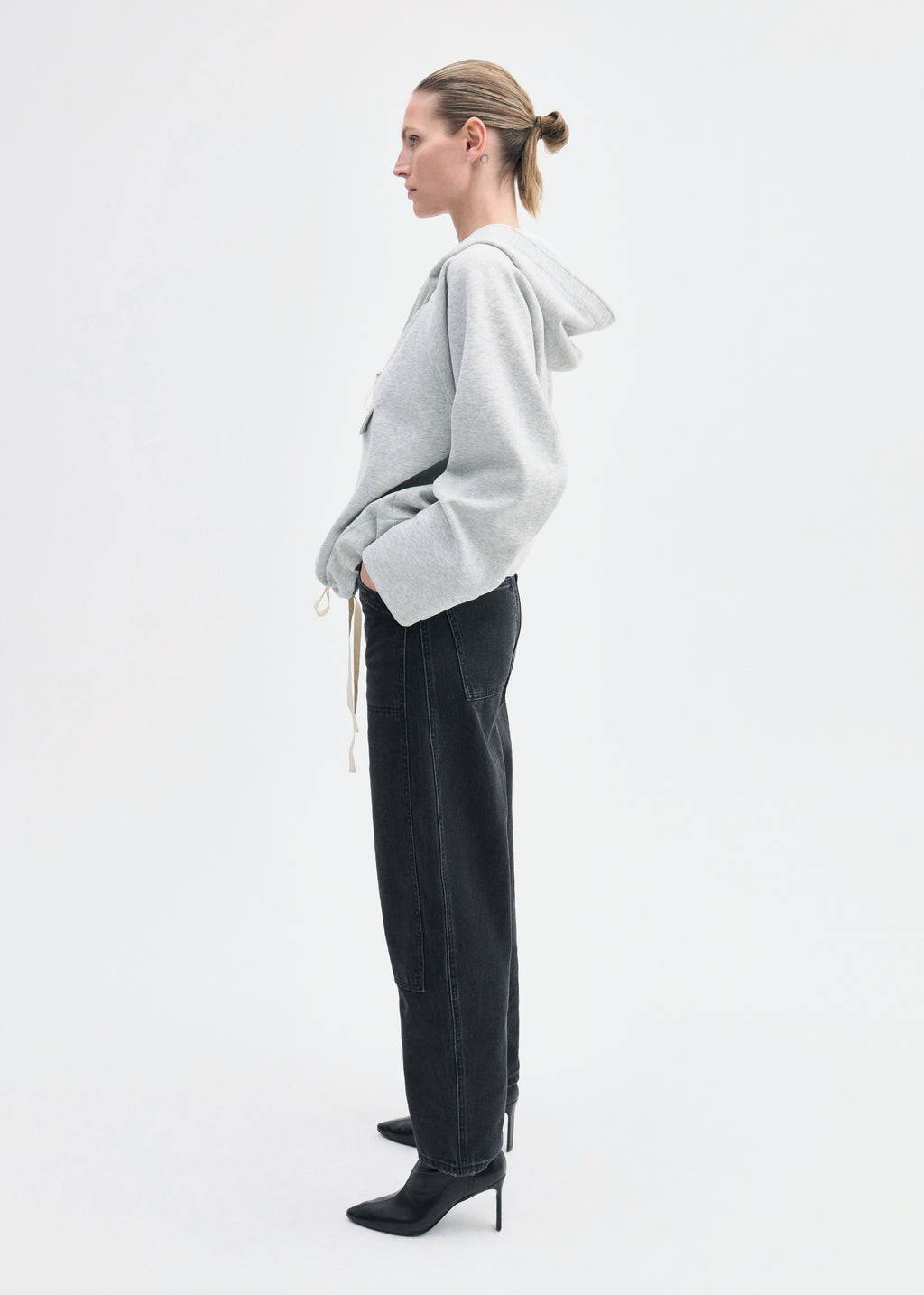 Hooded Pullover in Scuba Jersey - Heather Grey - CO