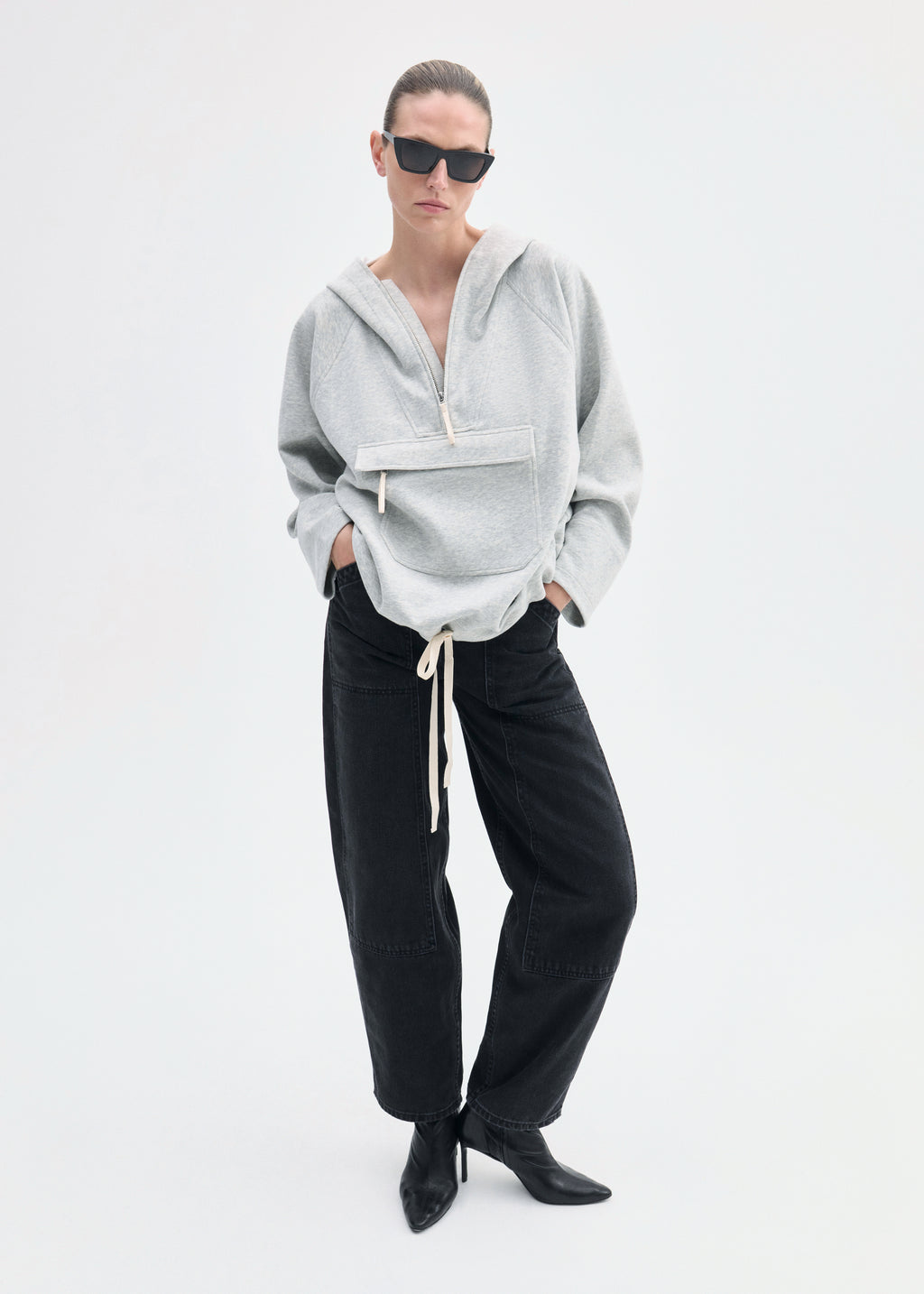Hooded Pullover in Scuba Jersey - Heather Grey - CO