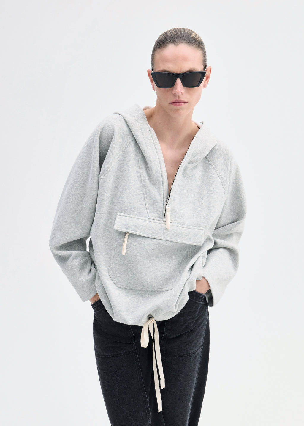 Hooded Pullover in Scuba Jersey - Heather Grey - CO