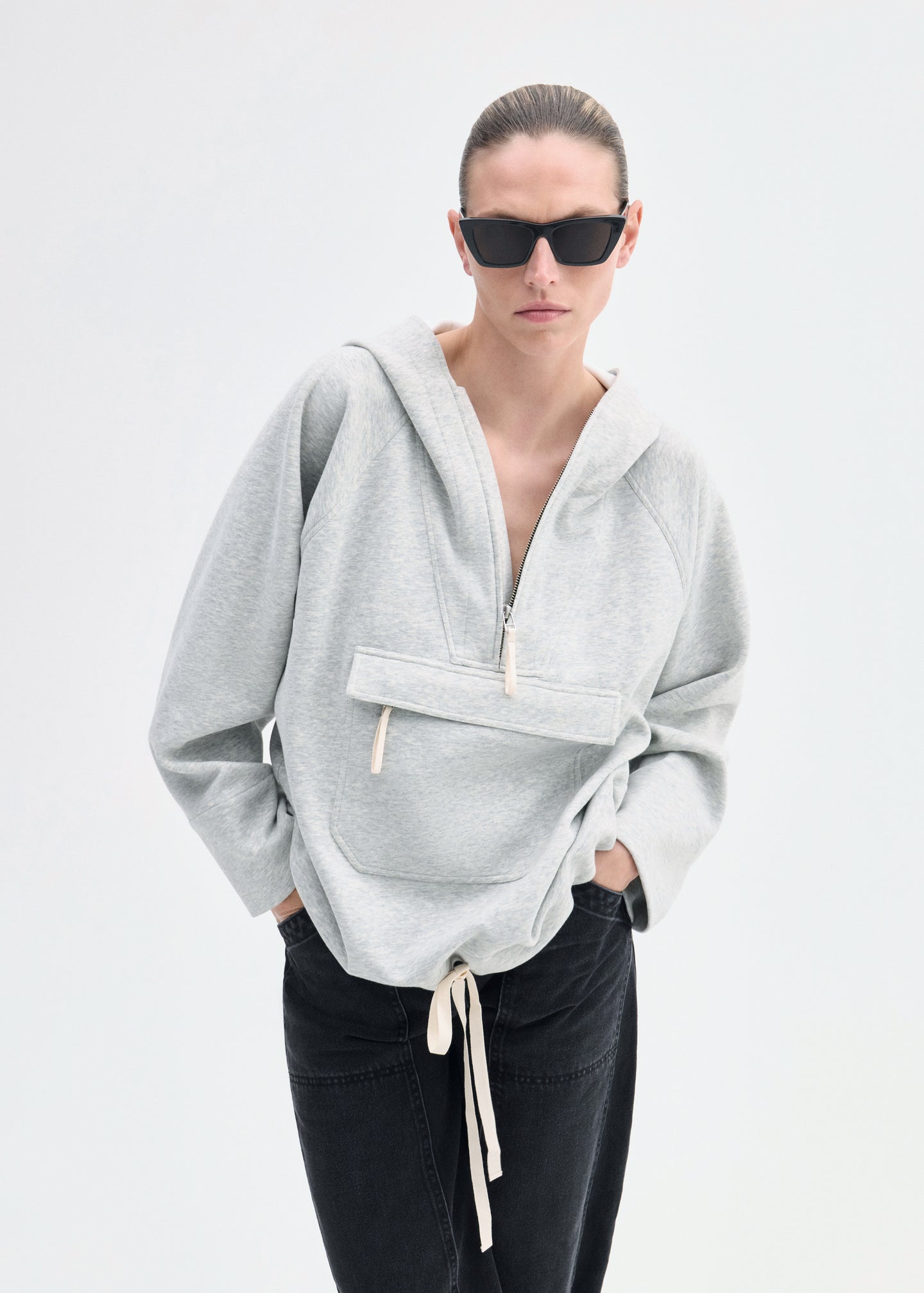 Hooded Pullover in Scuba Jersey - Heather Grey - CO