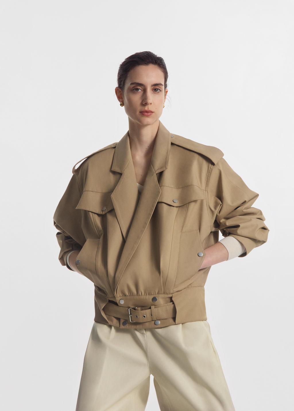 Tapered Sport Jacket in Cotton Twill - Camel - CO