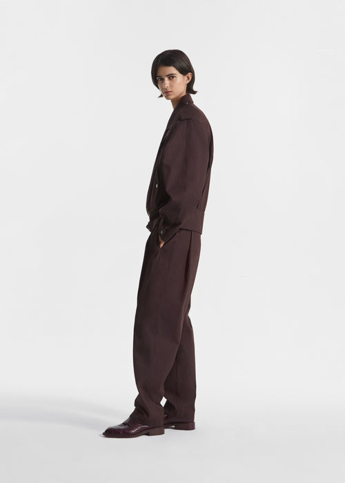Wide Leg Pleated Pants in Cotton Twill - Chocolate, image 4 of 6