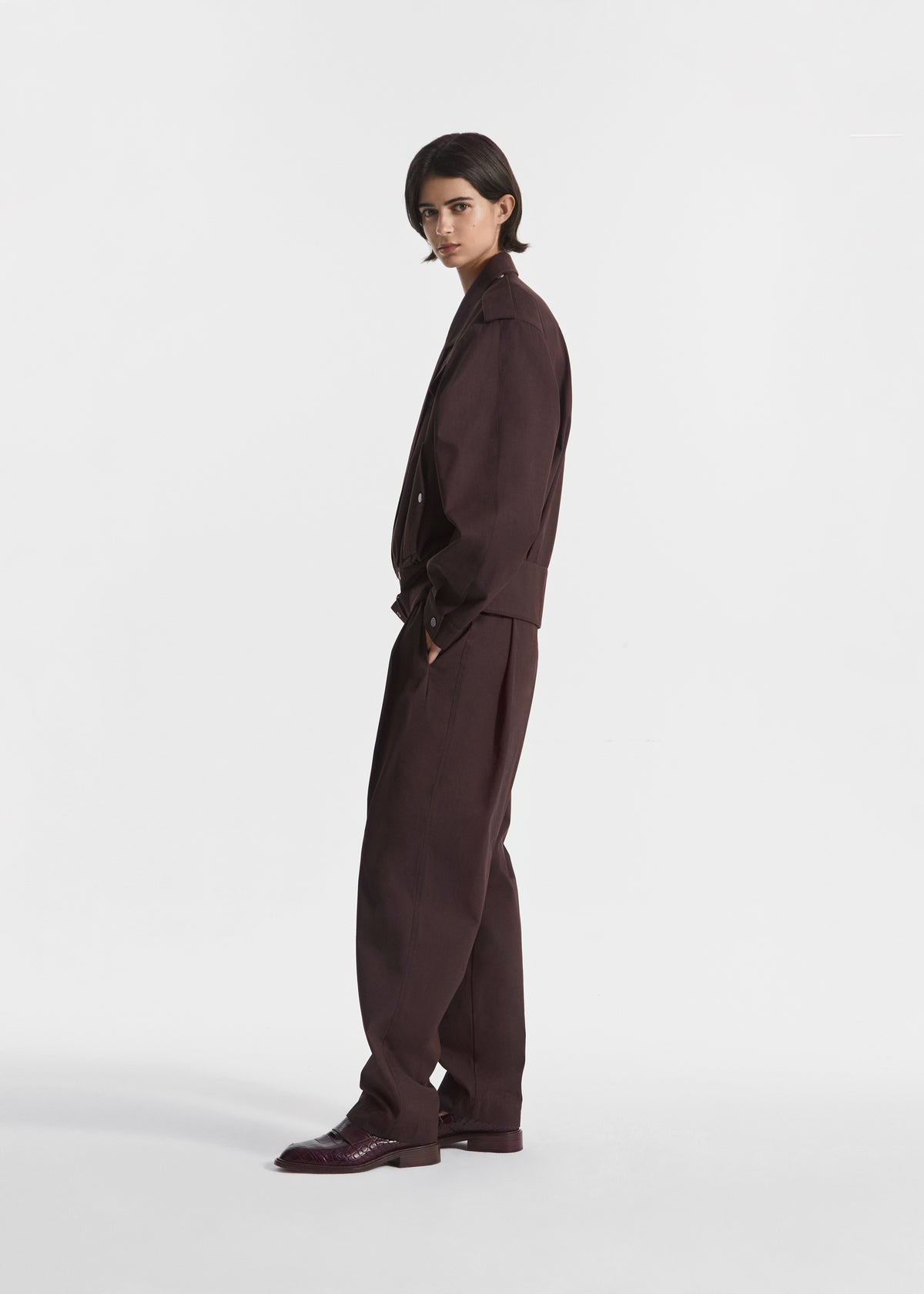 Tapered Sport Jacket in Cotton Twill - Chocolate, image 2 of 6