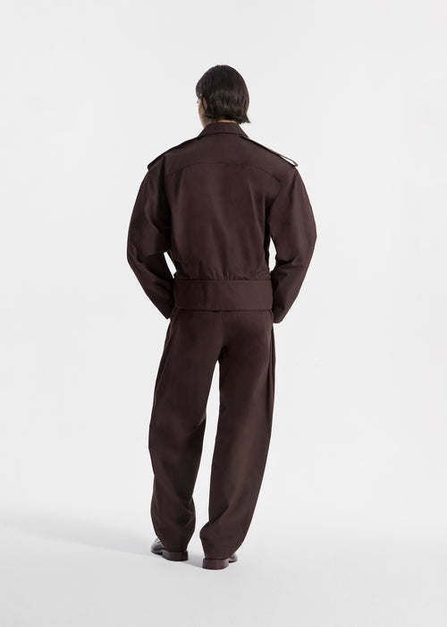 Wide Leg Pleated Pants in Cotton Twill - Chocolate, image 5 of 6