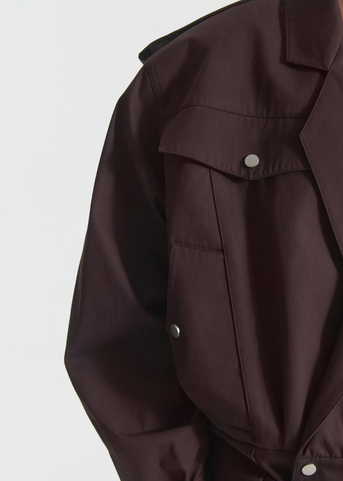 Tapered Sport Jacket in Cotton Twill - Chocolate, image 3 of 6