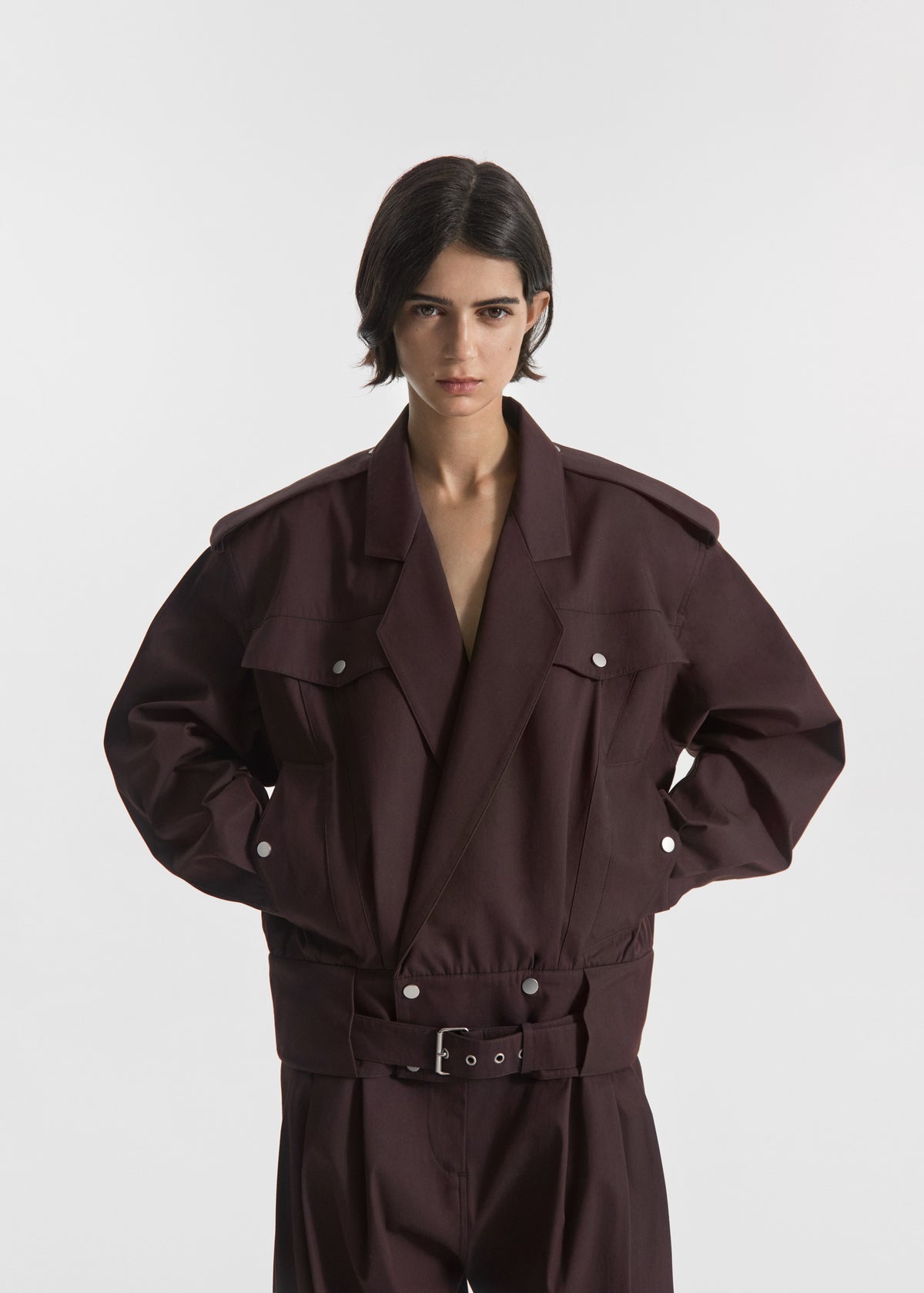 Tapered Sport Jacket in Cotton Twill - Chocolate, image 1 of 6