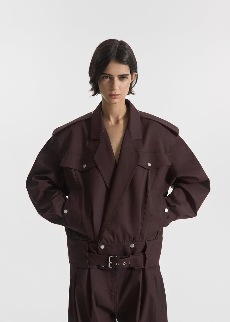 Tapered Sport Jacket in Cotton Twill - Chocolate, image 1 of 6