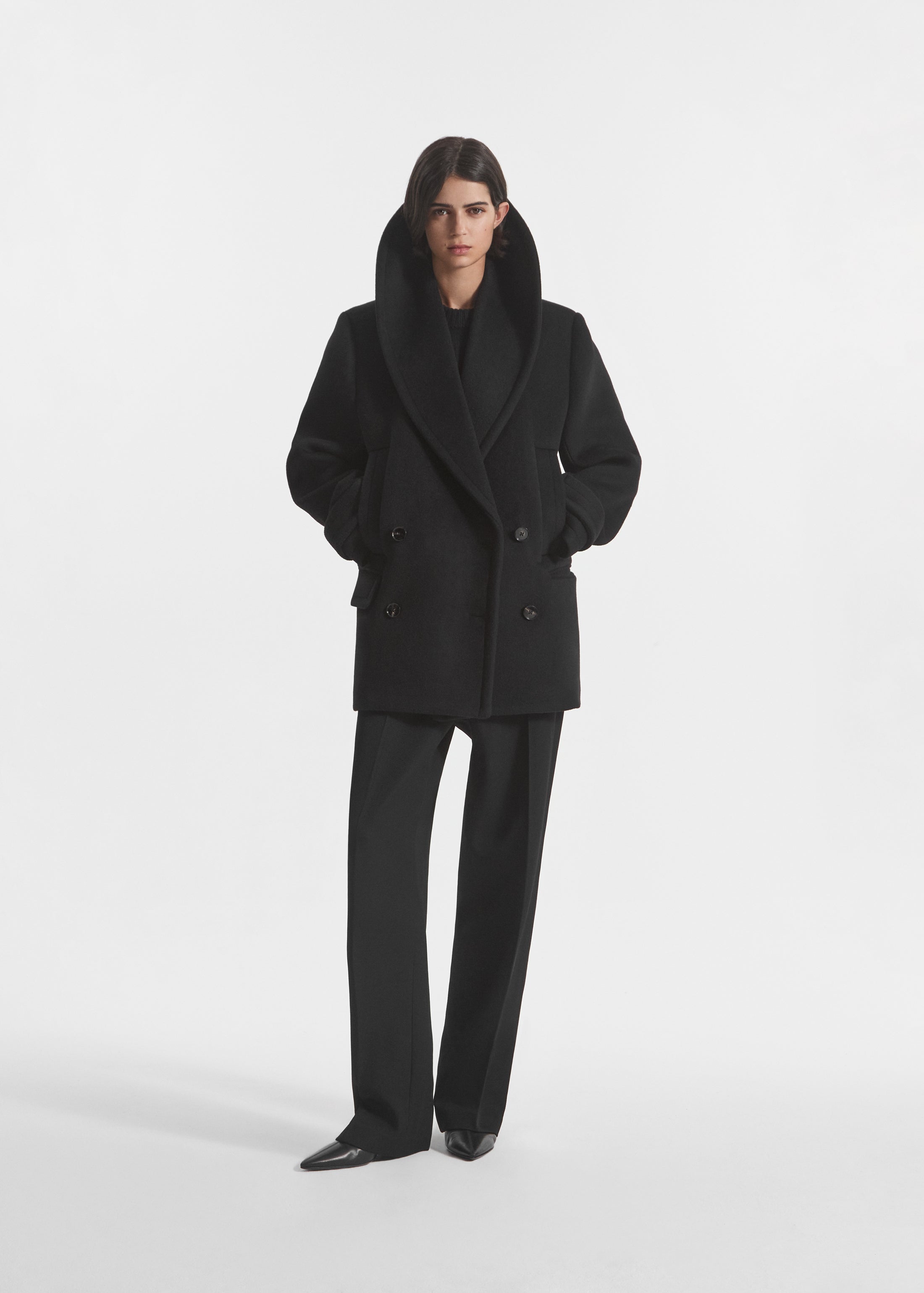 Shawl Collar Jacket in Melton Wool - Black, image 4 of 5