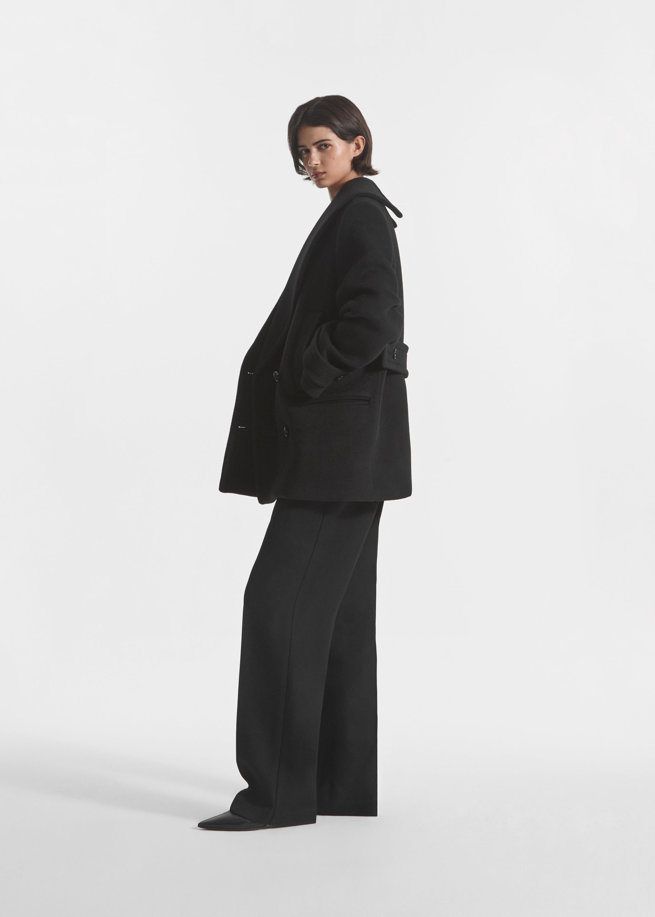 Shawl Collar Jacket in Melton Wool - Black, image 3 of 5