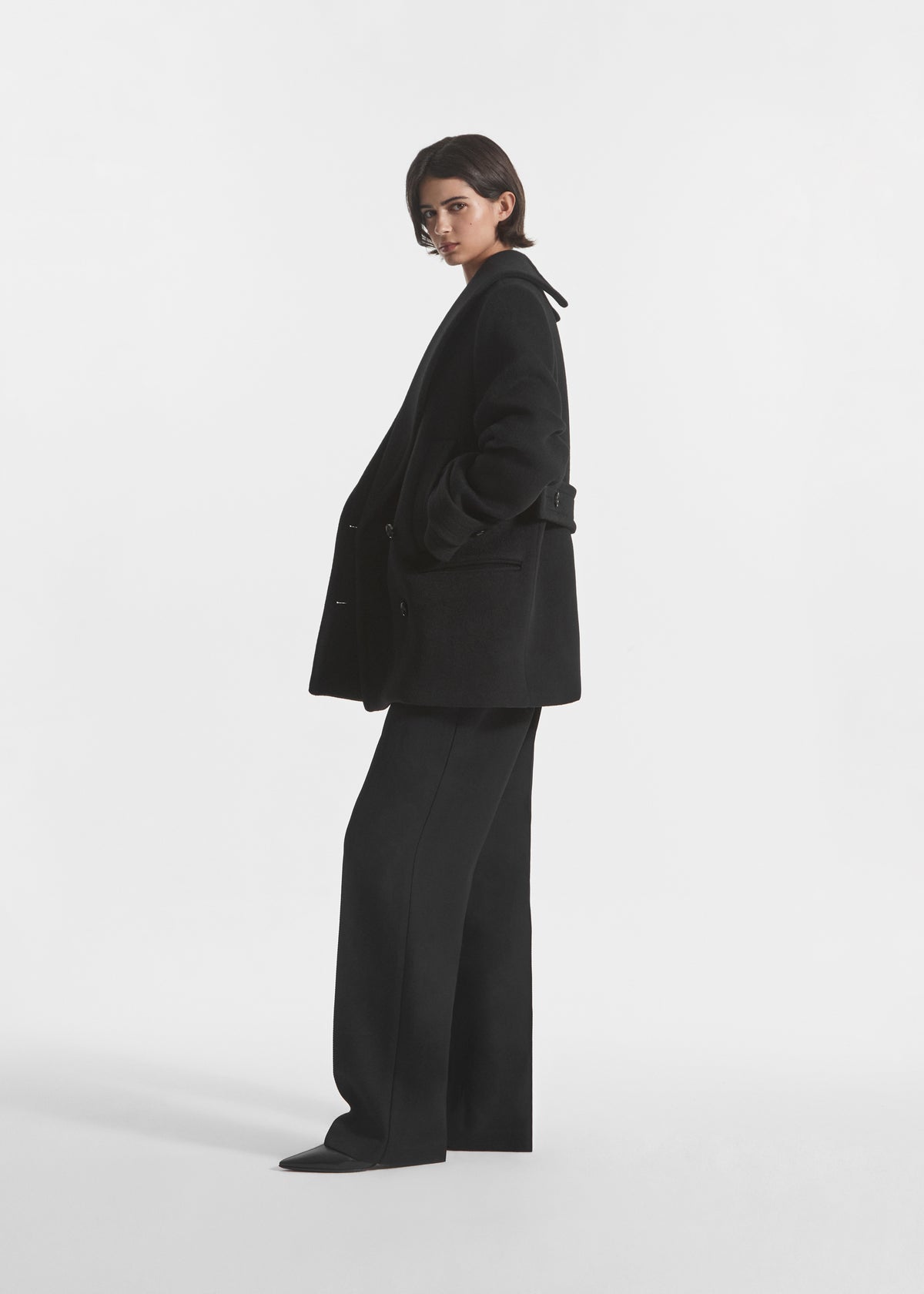 Shawl Collar Jacket in Melton Wool - Black, image 3 of 5