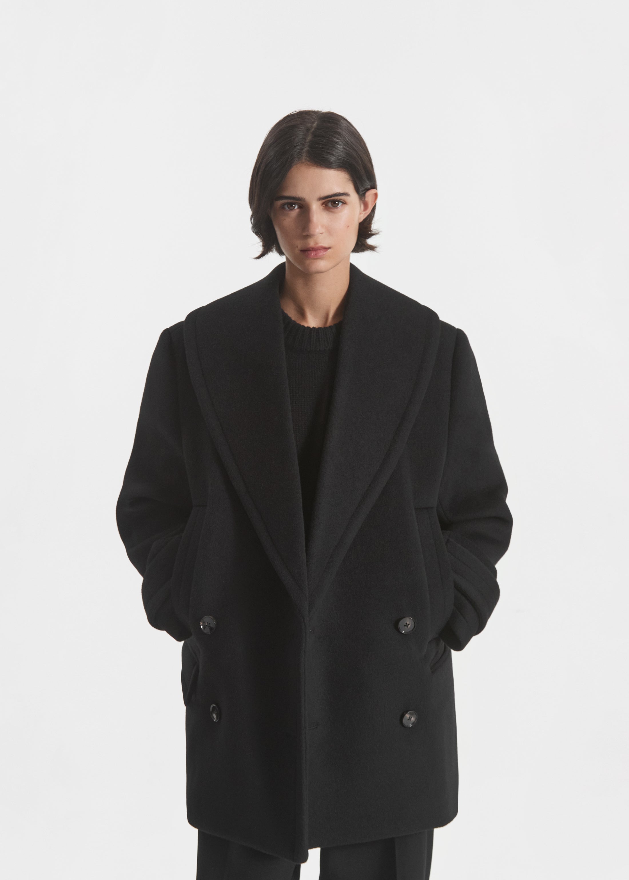 Shawl Collar Jacket in Melton Wool - Black, image 1 of 5