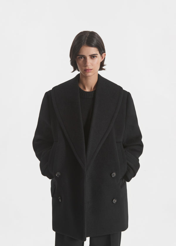 Shawl Collar Jacket in Melton Wool - Black, image 1 of 5