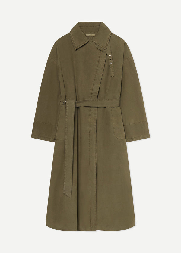 Oversized Trench in Cotton Twill - Olive - CO