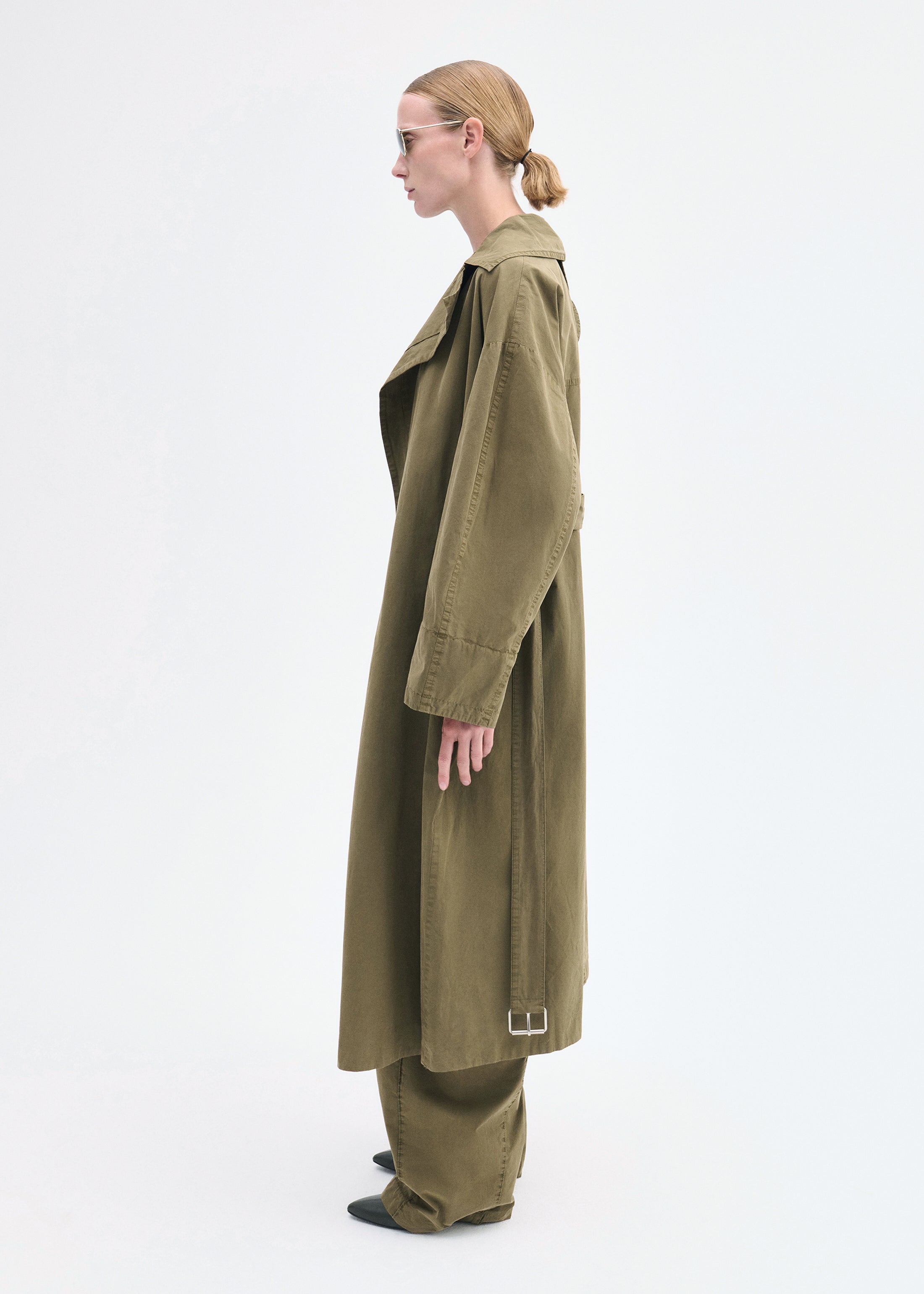 Oversized Trench in Cotton Twill - Olive