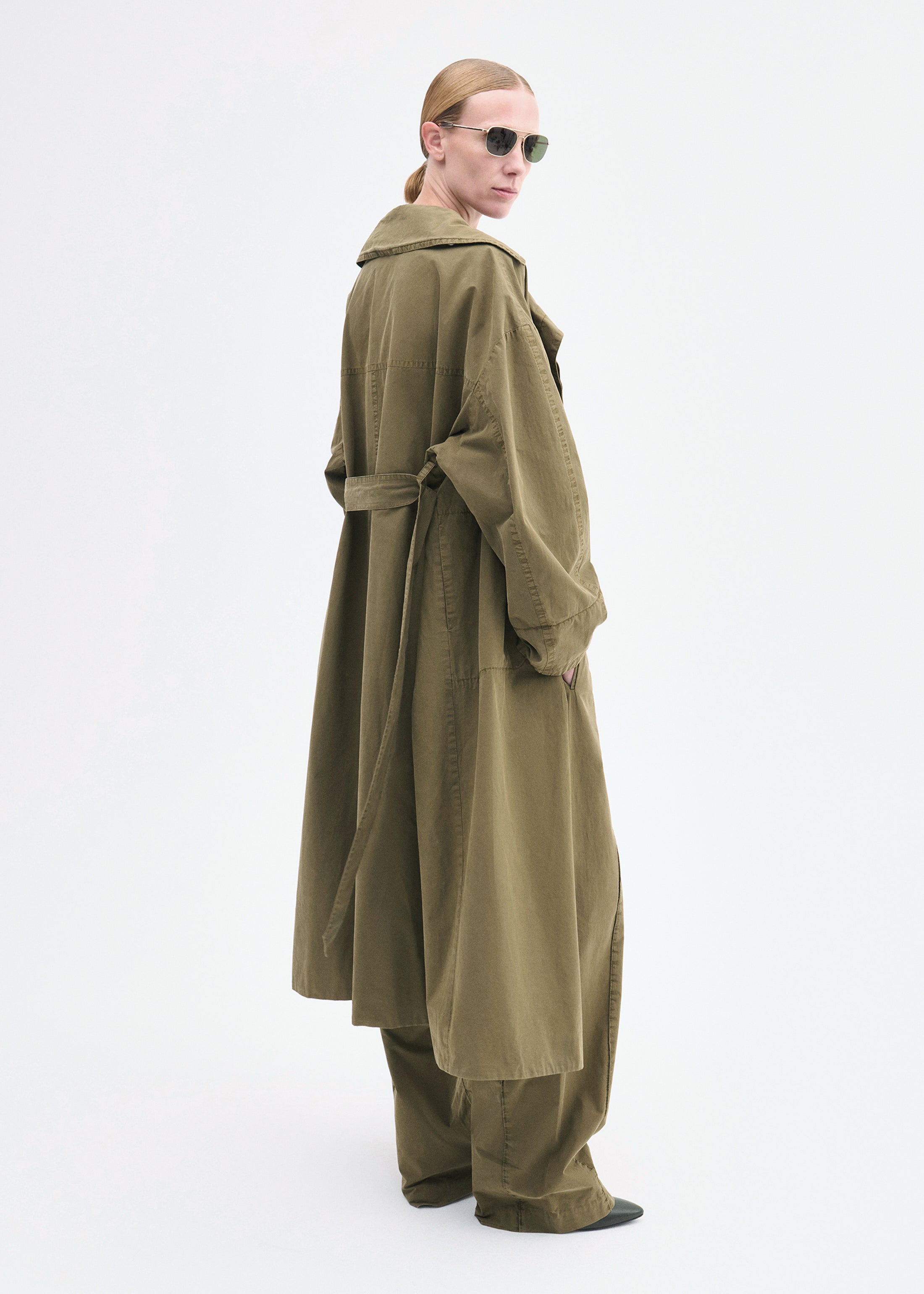 Oversized Trench in Cotton Twill - Olive