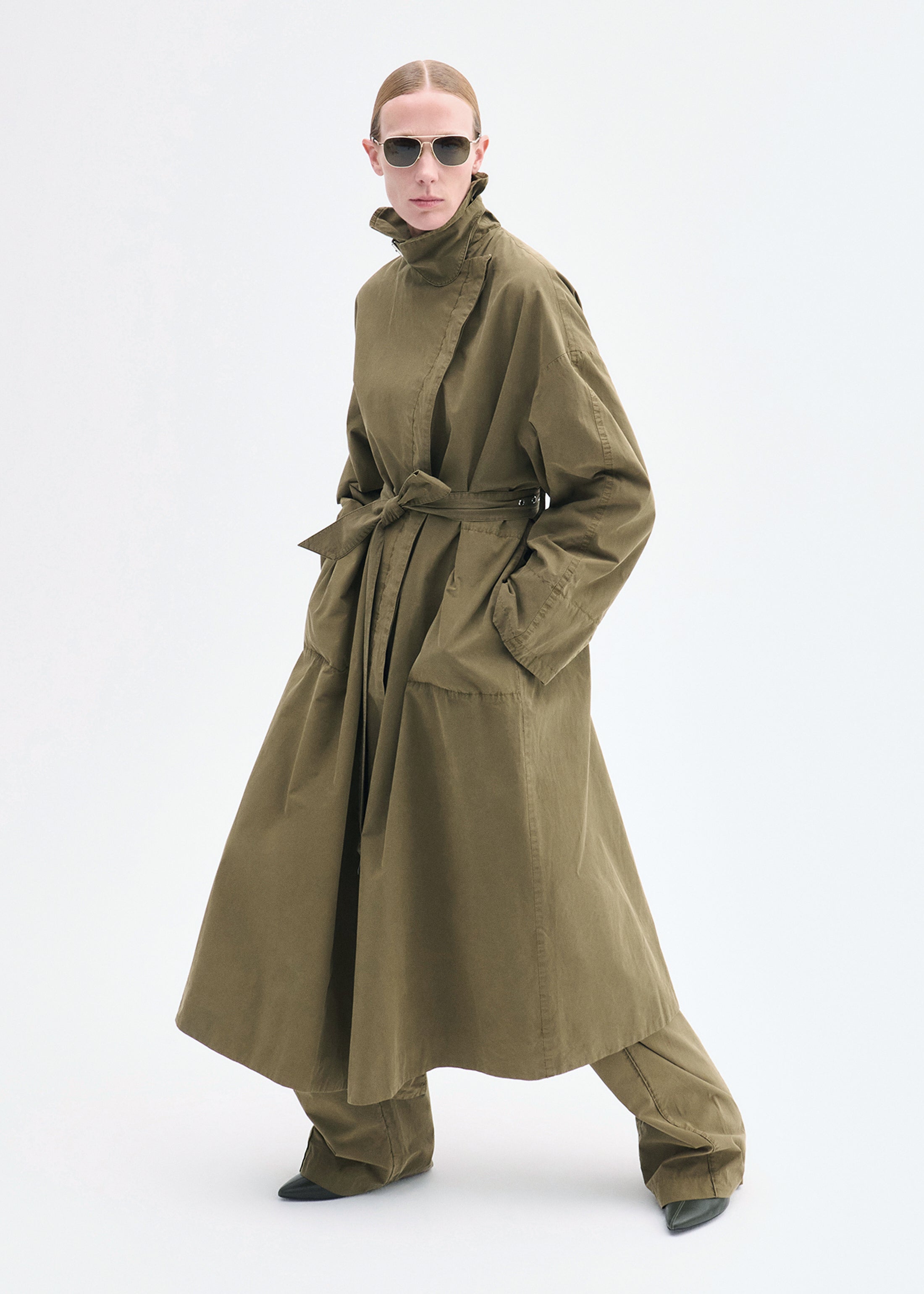 Oversized Trench in Cotton Twill - Olive