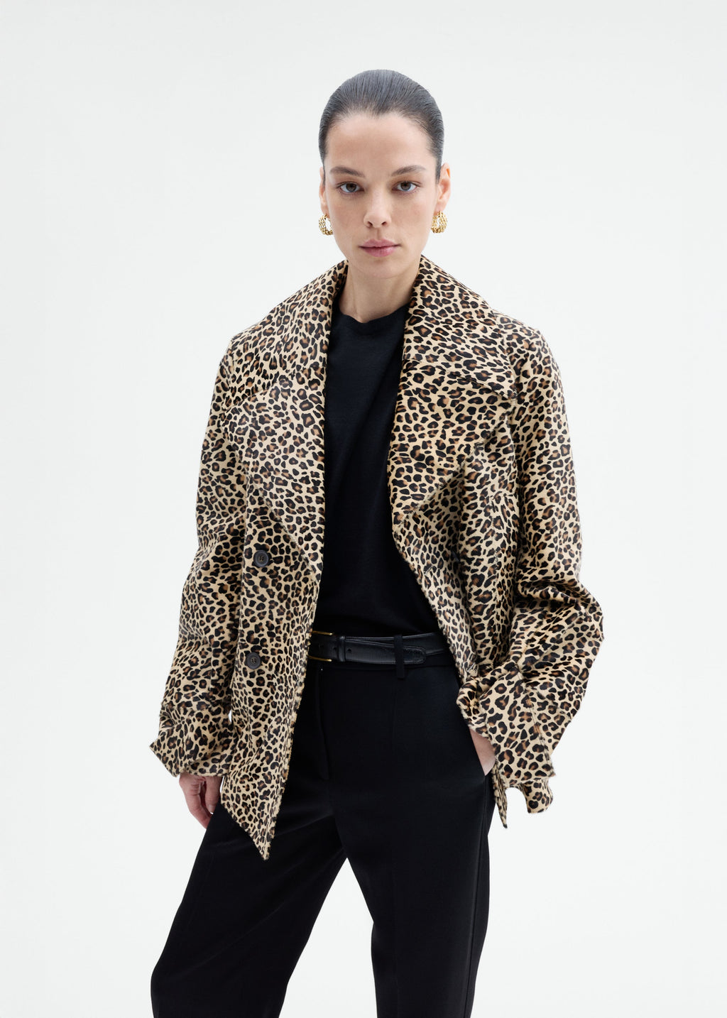 Double Faced Leopard Peacoat in Calf Hair - Leopard - CO
