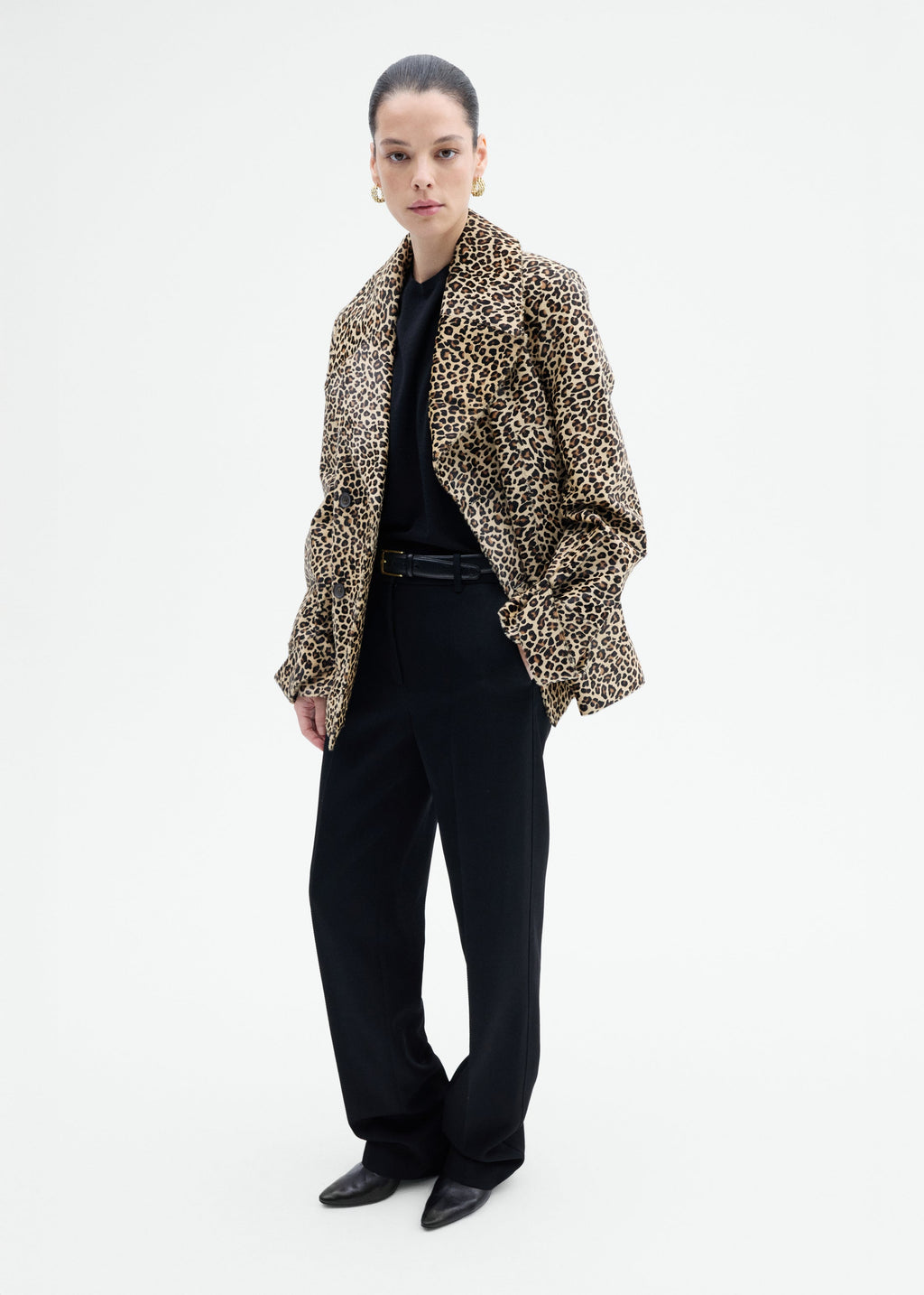 Double Faced Leopard Peacoat in Calf Hair - Leopard - CO