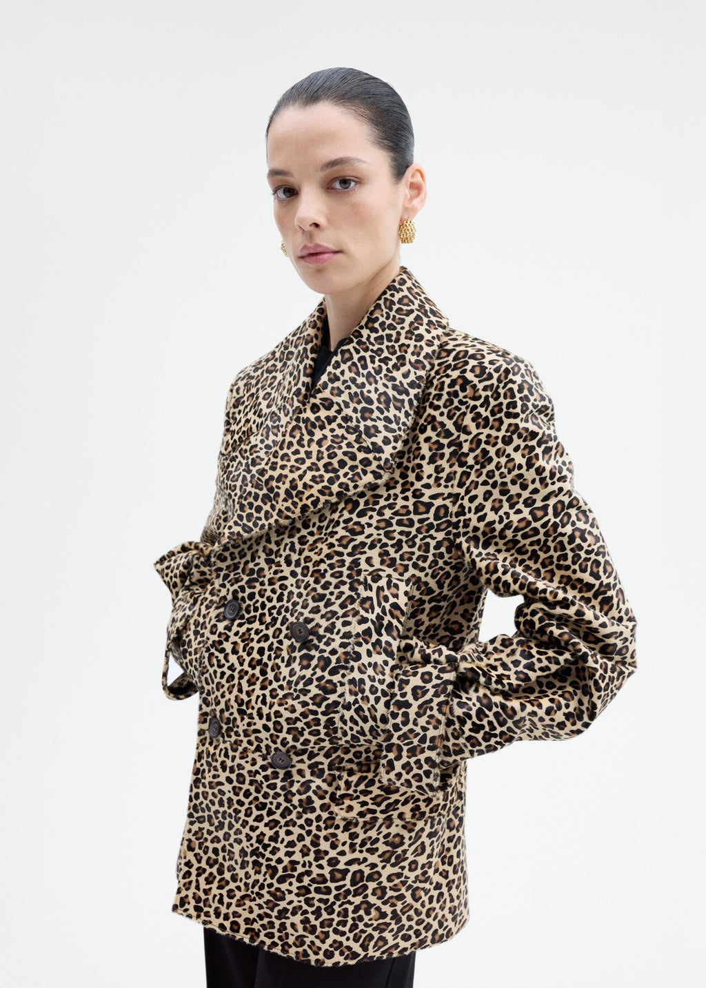 Double Faced Leopard Peacoat in Calf Hair - Leopard - CO