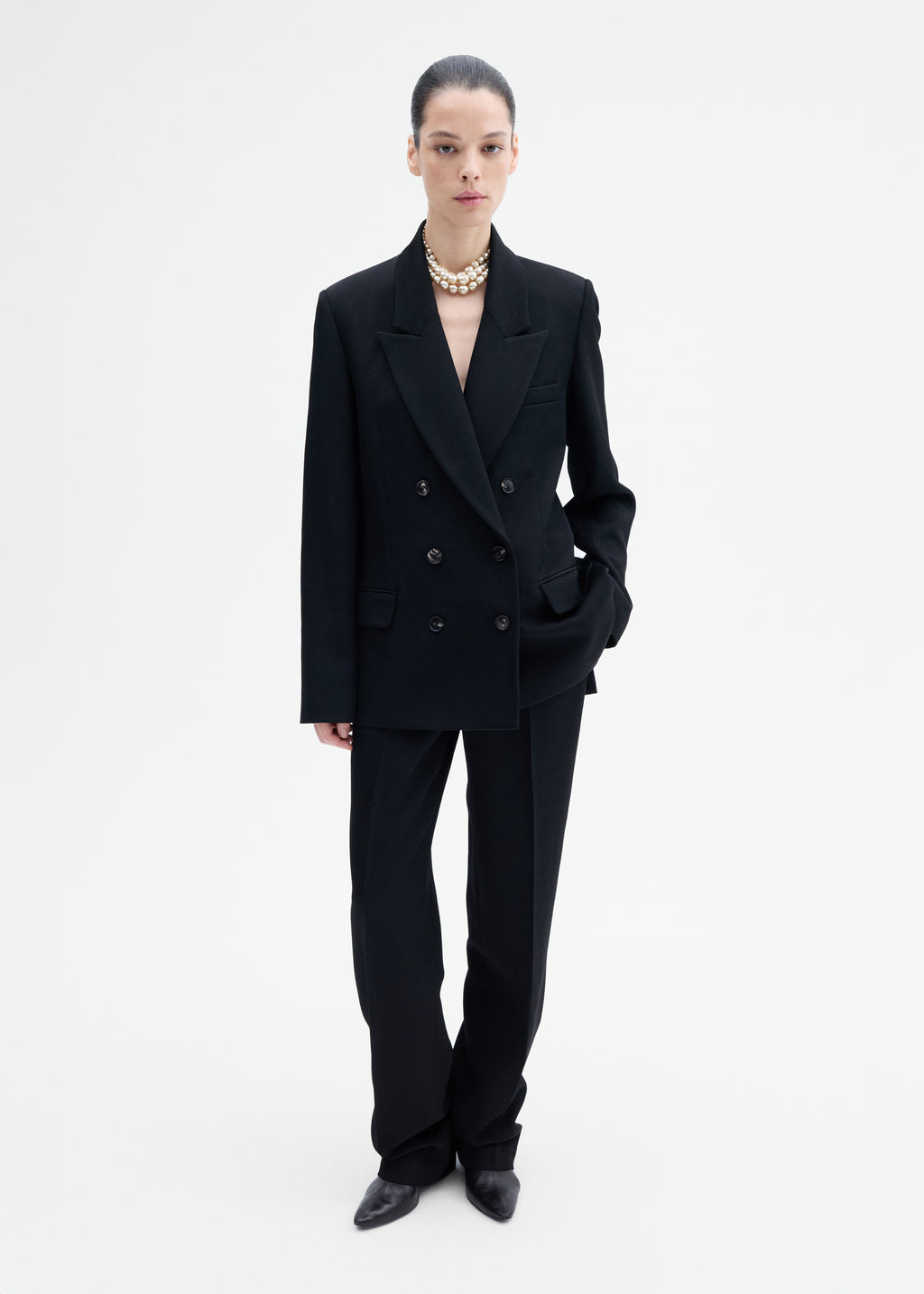 Textured Tuxedo Blazer in Virgin Wool - Black - CO