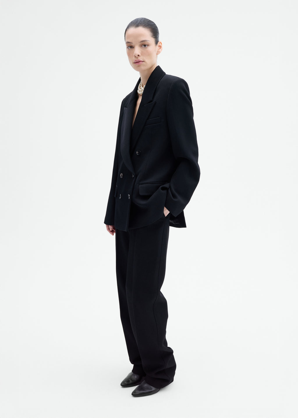 Textured Tuxedo Blazer in Virgin Wool - Black - CO