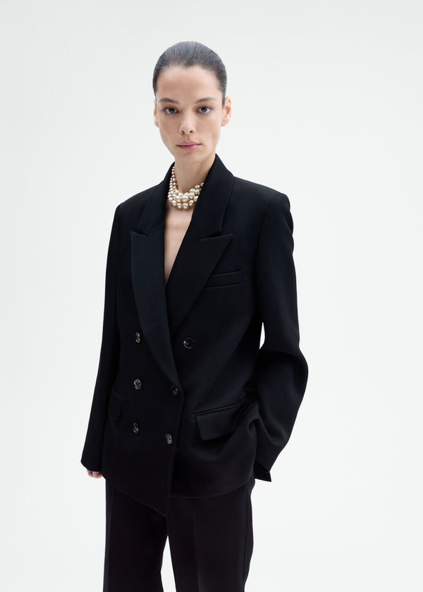 Textured Tuxedo Blazer in Virgin Wool - Black - CO