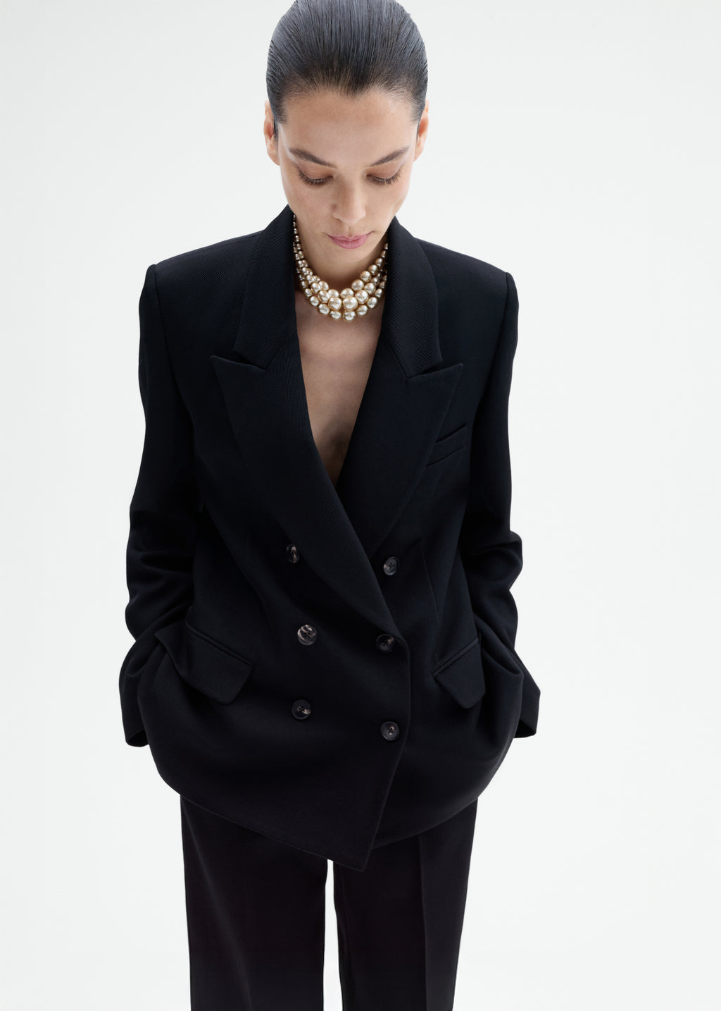Textured Tuxedo Blazer in Virgin Wool - Black - CO