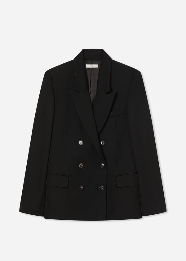 Textured Tuxedo Blazer in Virgin Wool - Black - CO