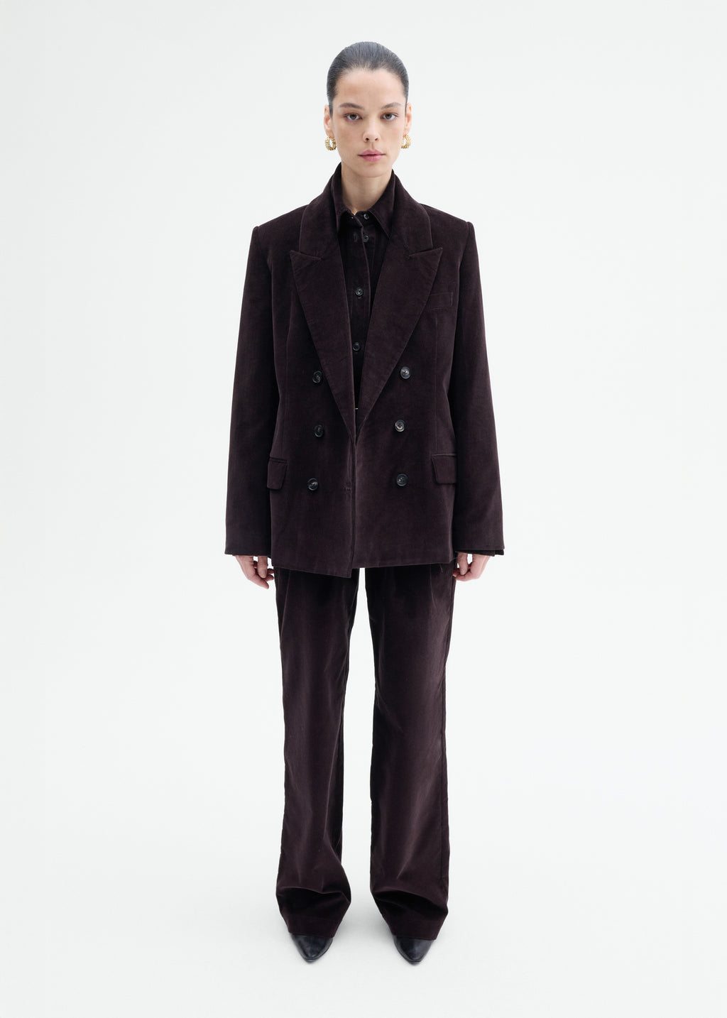 Corduroy Tuxedo Blazer - Chocolate - CO