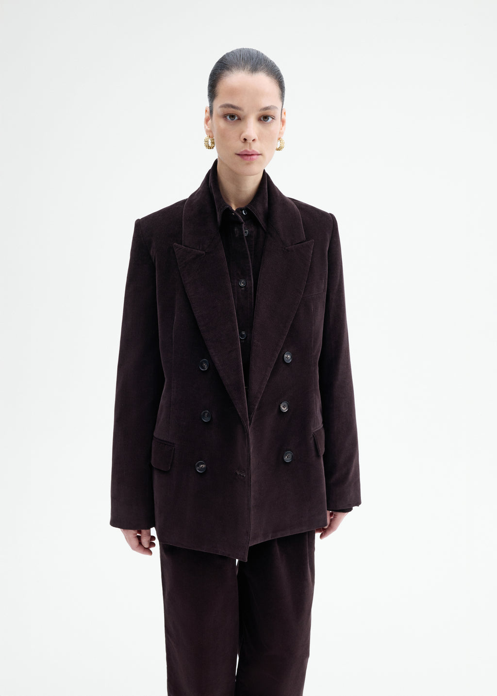 Corduroy Tuxedo Blazer - Chocolate - CO